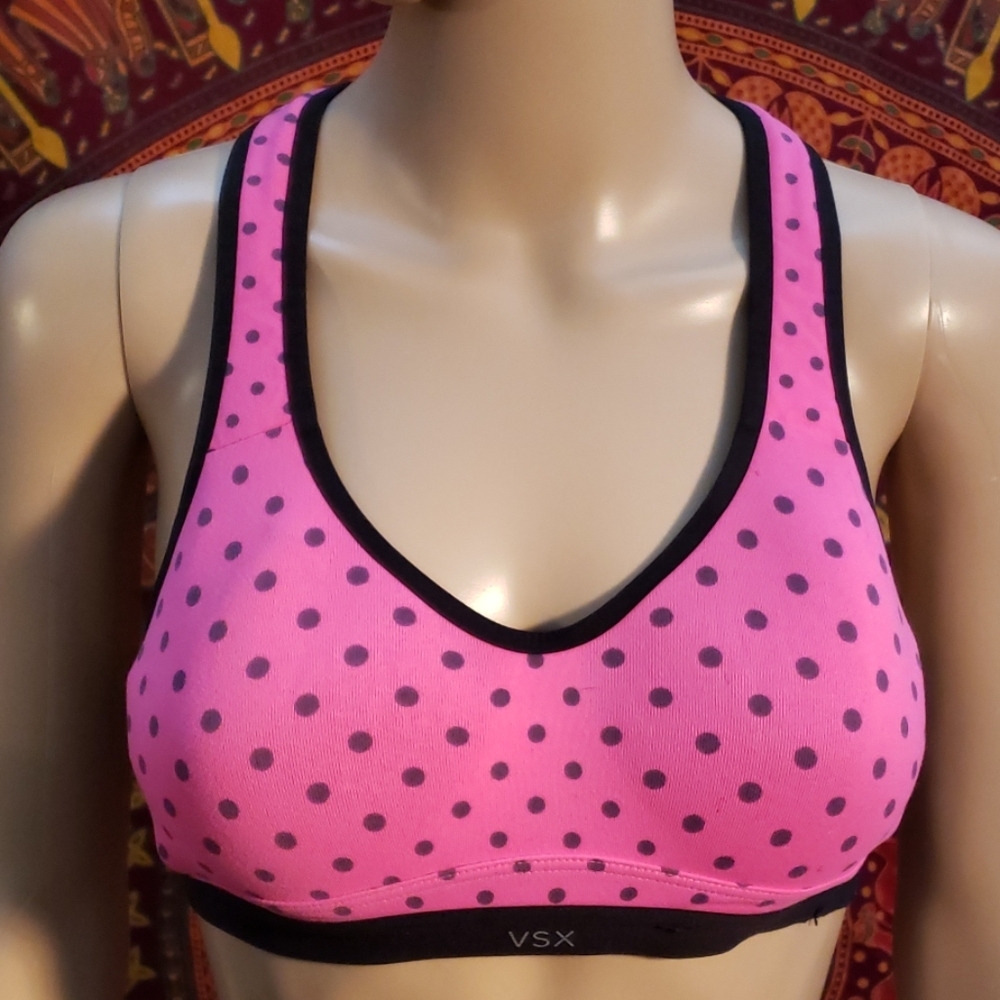 VSX Pink Polka Dot Sports Bra with Black Trim